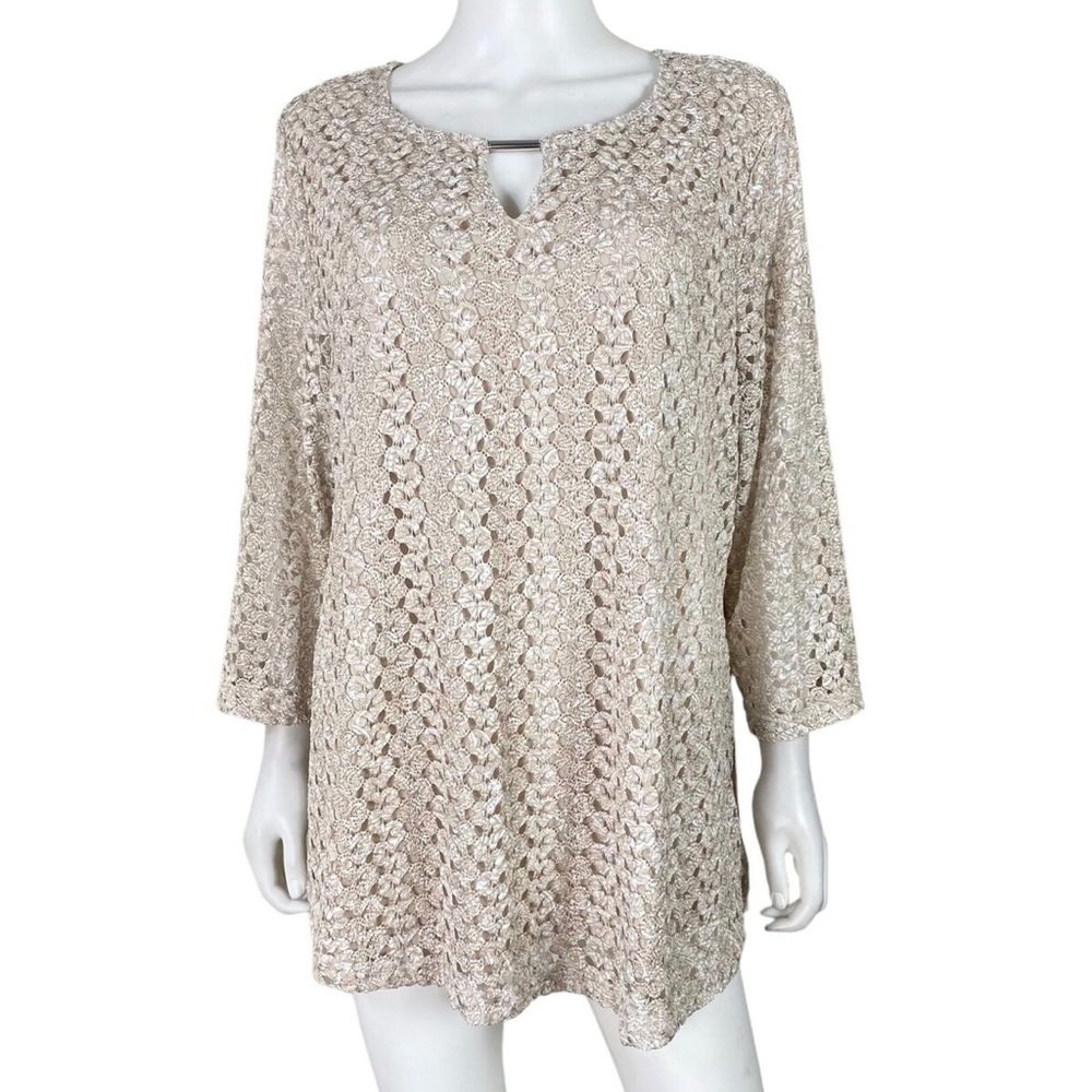 JM COLLECTION Crochet Lace 3/4 Sleeve Tunic Top Women- L